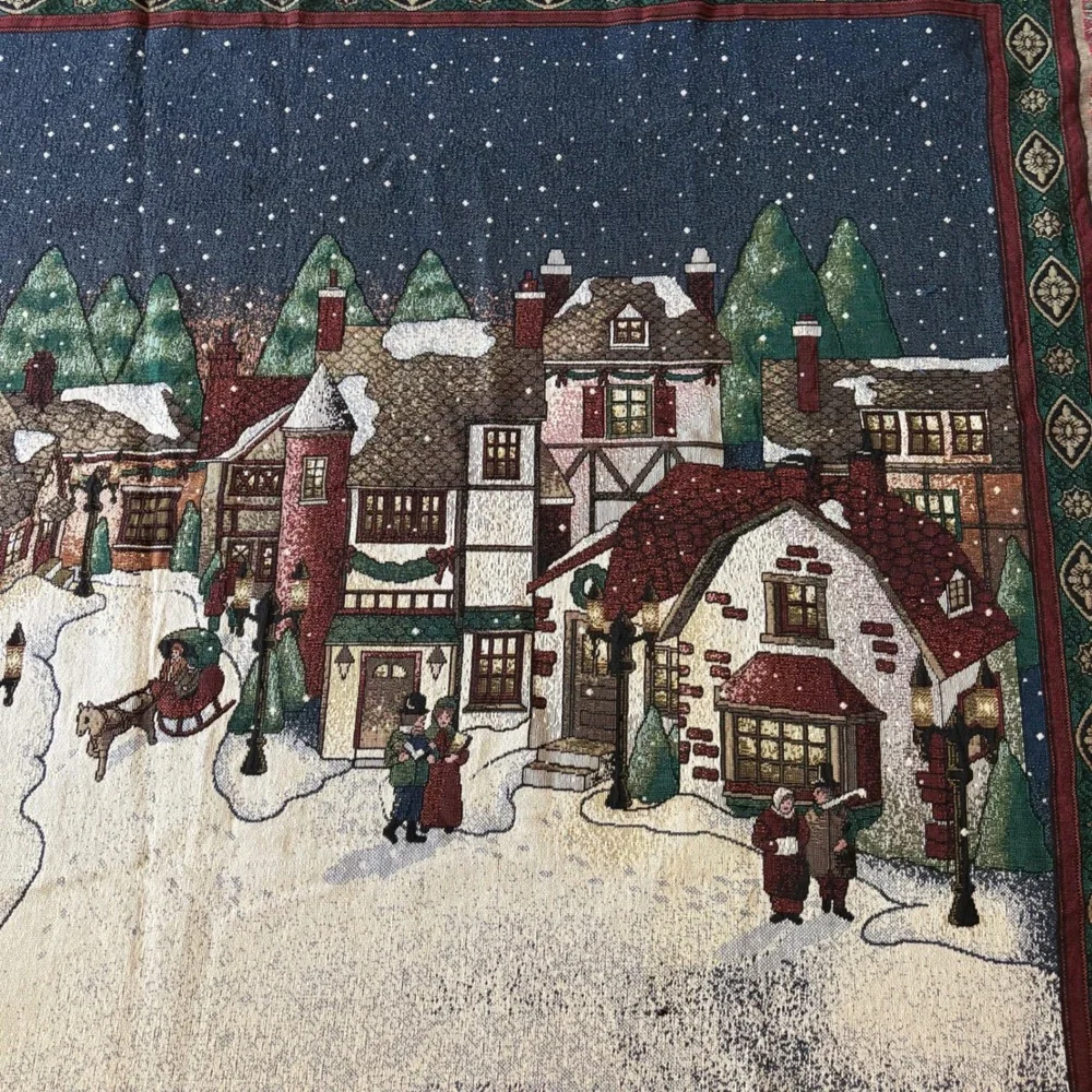 Chatham Woven Cotton Throw Blanket Winter Village Christmas Tapestry USA 50x70